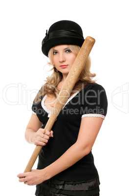 Portrait of nice young lady with a bat