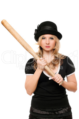 Portrait of angry lady with a bat