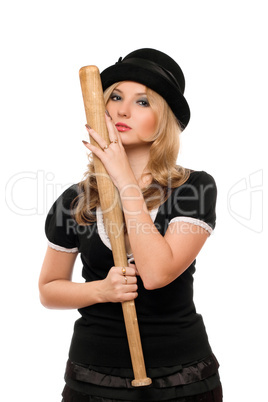 Portrait of attractive lady with a bat