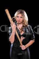 nice young woman with a bat