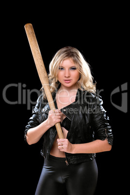 woman with a bat in their hands