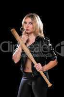 Sexy young blonde with a bat