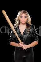 Upset girl with a bat in their hands