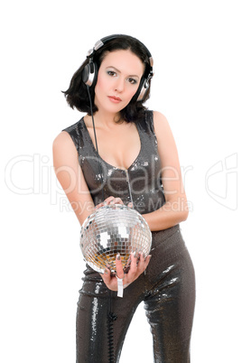 Portrait of sexy young woman with a mirror ball