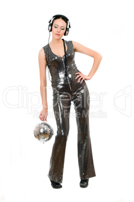 Young brunette with a mirror ball