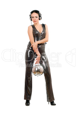 Attractive brunette with a mirror ball