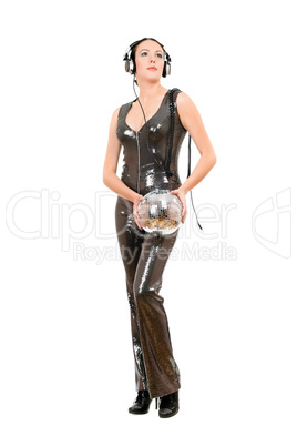 Brunette with a mirror ball in her hands