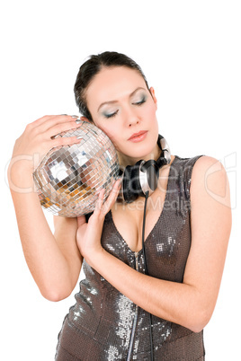 Portrait of woman with a mirror ball