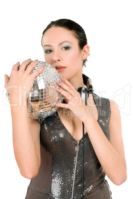 Portrait of brunette with a mirror ball