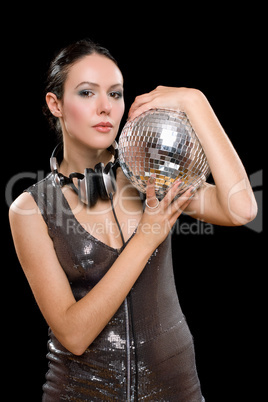 Portrait of brunette with a mirror ball