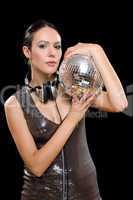 Portrait of brunette with a mirror ball