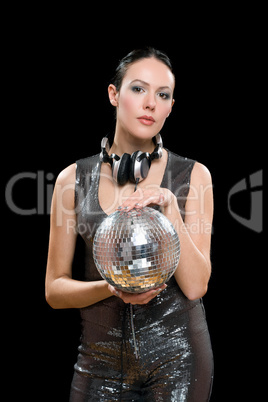Portrait of woman with a mirror ball