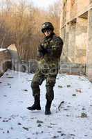 Strong military man with weapon