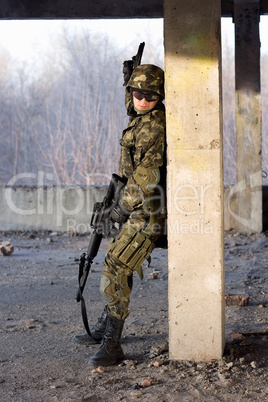 Adult man with rifle and gun