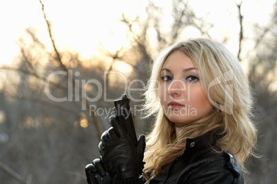 young woman at the sunset