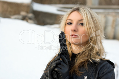 Hot girl against the snow