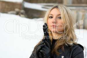 Hot girl against the snow