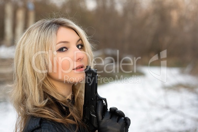 Hot girl against the snow