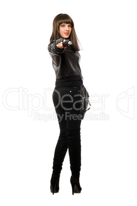 Hot girl in black with a gun