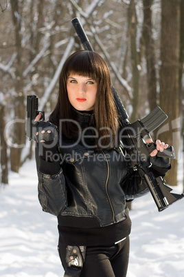 young woman with weapon