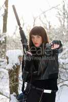 Portrait of armed nice young lady