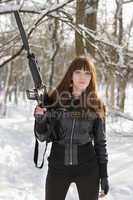Brunette with the raised rifle