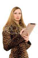 Blonde keeps the tablet pc