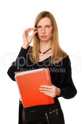 Lady in black with the folder