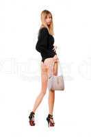 Blonde woman with the white purse