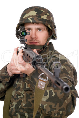Soldier keeping a rifle