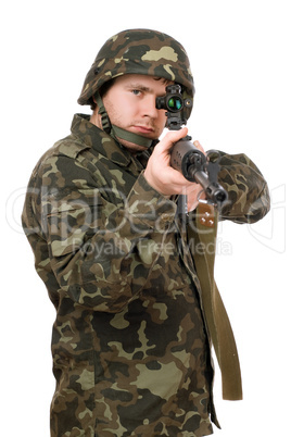 Armed soldier aiming svd