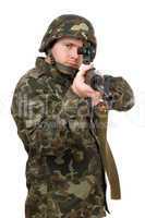 Armed soldier aiming svd