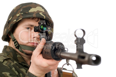 Armed soldier keeping svd