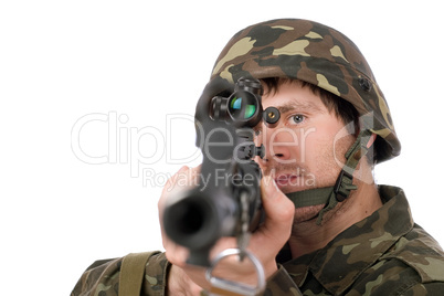 Soldier with svd. Closeup