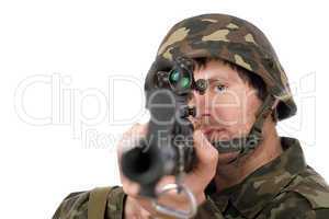 Soldier with svd. Closeup