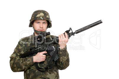 Soldier holding m16