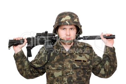 Soldier with m16 on the shoulders
