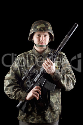 Soldier staying with m16