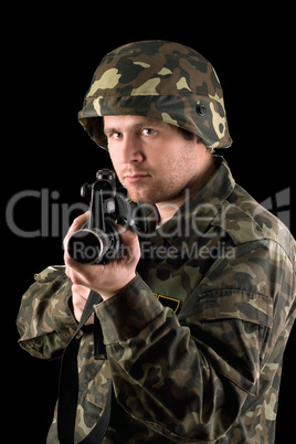 Watchful soldier with m16