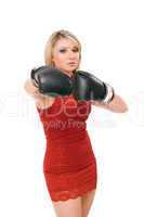 Pretty young blonde in boxing gloves