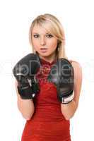 Beautiful young blonde in boxing gloves