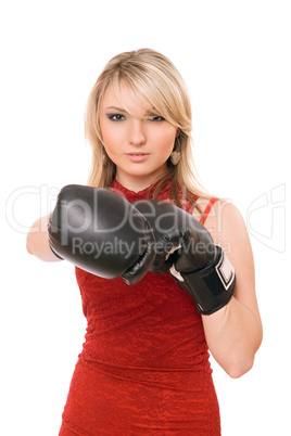 Beautiful blond lady in boxing gloves