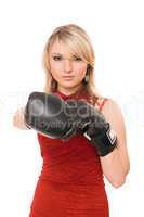 Beautiful blond lady in boxing gloves