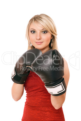 Charming blond woman in boxing gloves