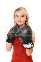 Charming blond woman in boxing gloves