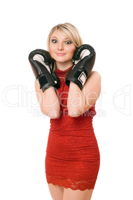 Charming blond lady in boxing gloves