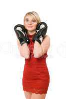 Charming blond lady in boxing gloves