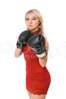 Nice blond woman in boxing gloves