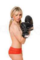 Attractive blond girl in boxers gloves