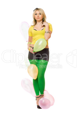 Beautiful sexy blond lady with balloons